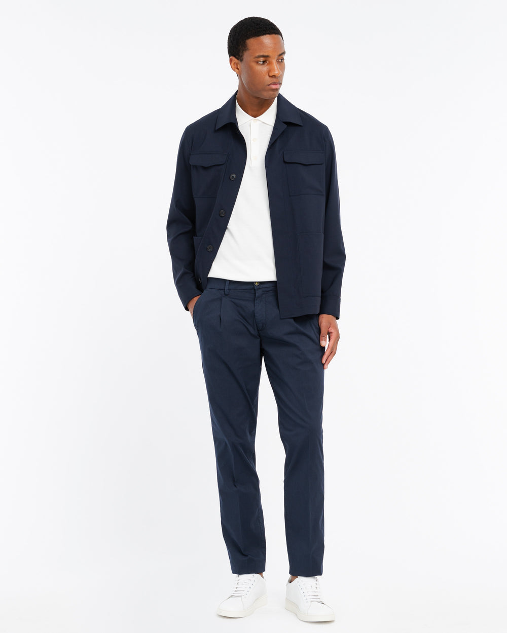 blue cool stretch wool overshirt