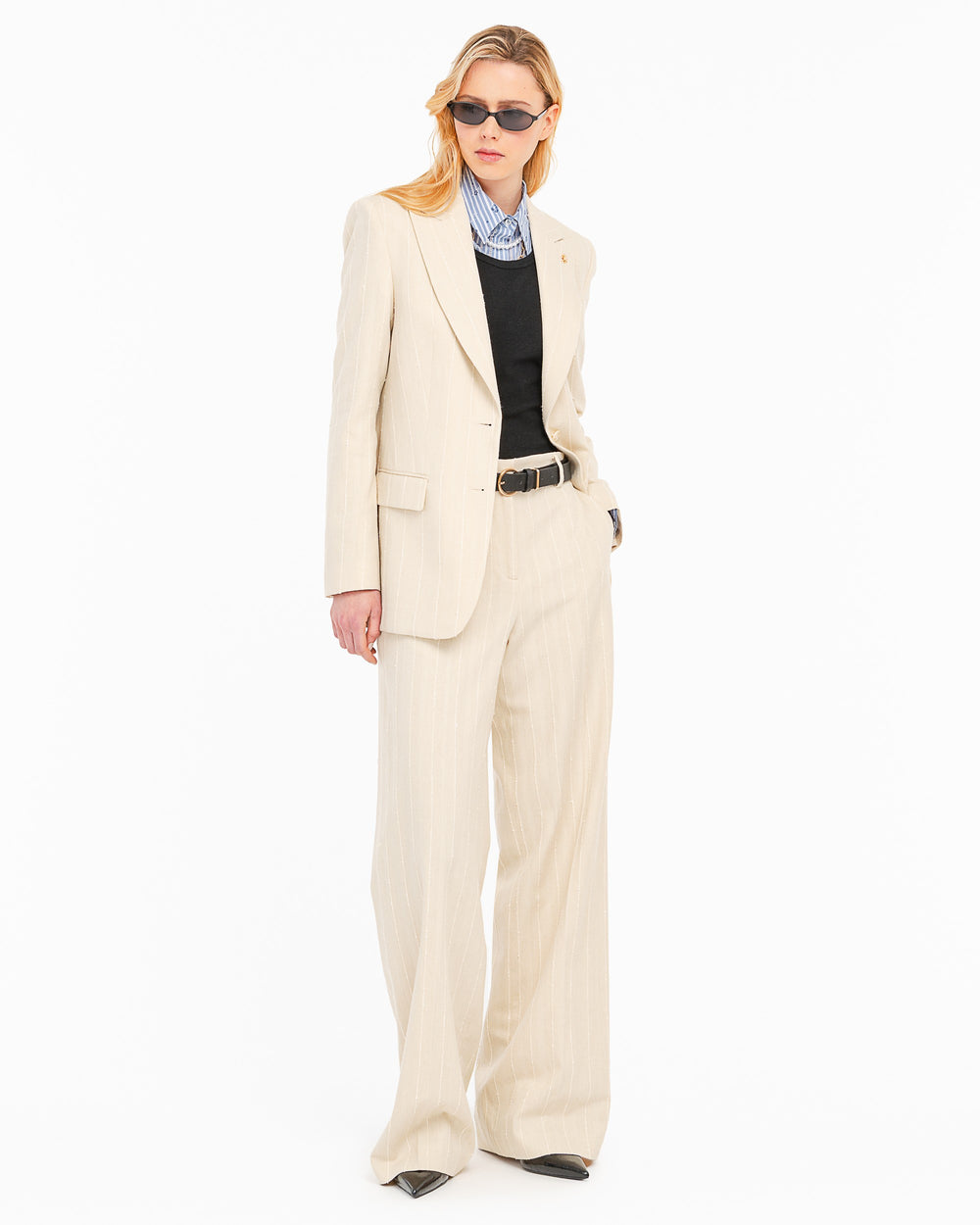 beige cotton blend striped blazer